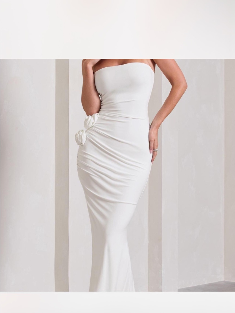 CLUBLLONDON white floral strapless dress